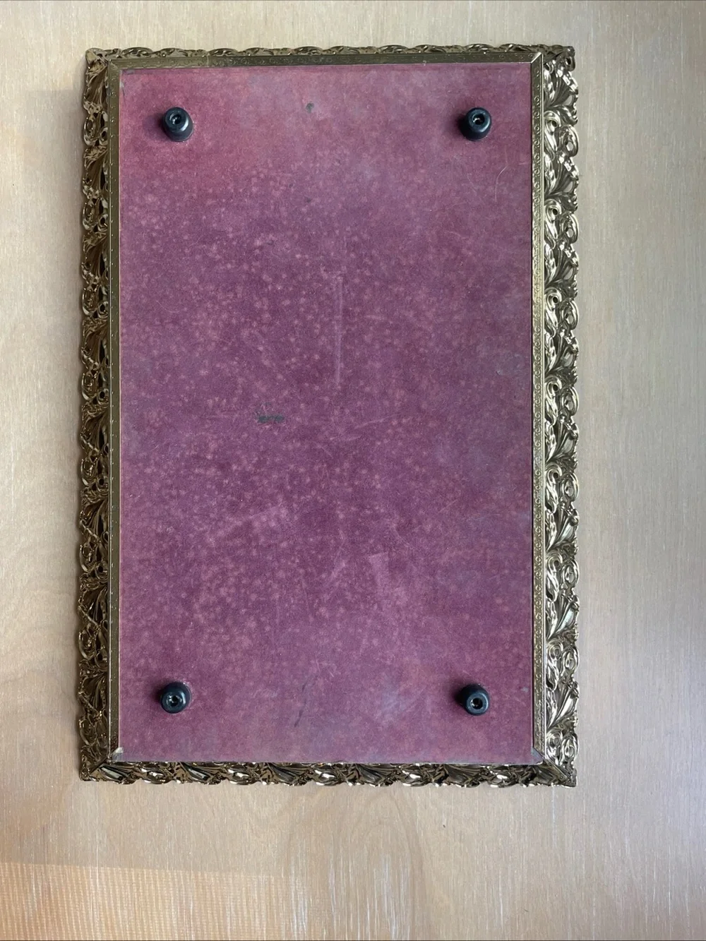 Vintage Brass Gold Filigree Vanity Mirror Tray 15x10” Standing Wall Decor